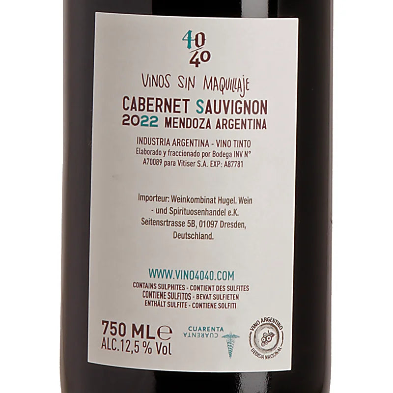 Vino 40/40 - Lucas Pfister Cabernet Sauvignon Mendoza 2022 Back