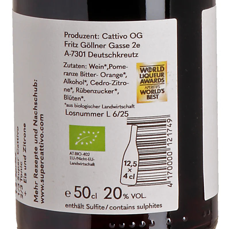 Super Cattivo Pomeranze Bio Bitter Aperitivo Back