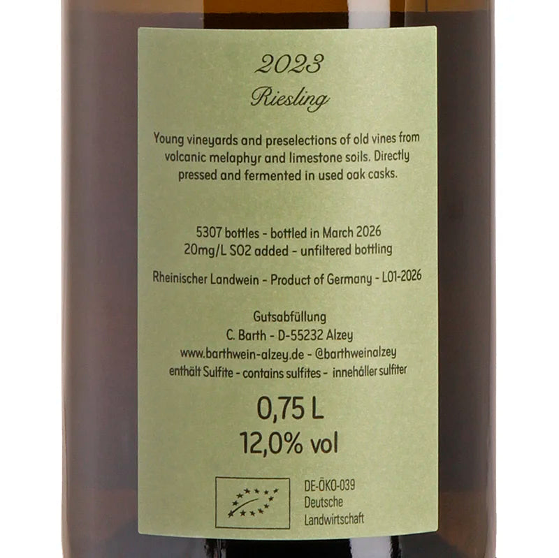 Christopher Barth Riesling 2023 Back