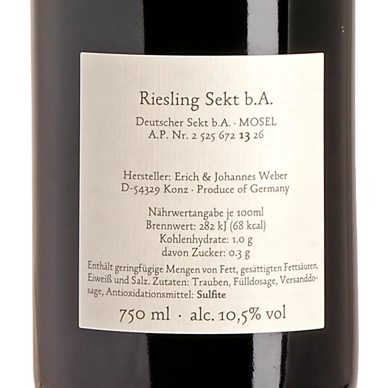 Hofgut Falkenstein Riesling Sekt Brut Nature Back