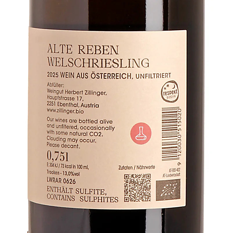 Herbert Zillinger Alte Reben Welschriesling 2025 Back