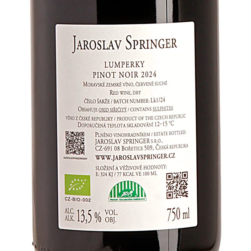 Jaroslav Springer Lumperky Pinot Noir 2024 Back