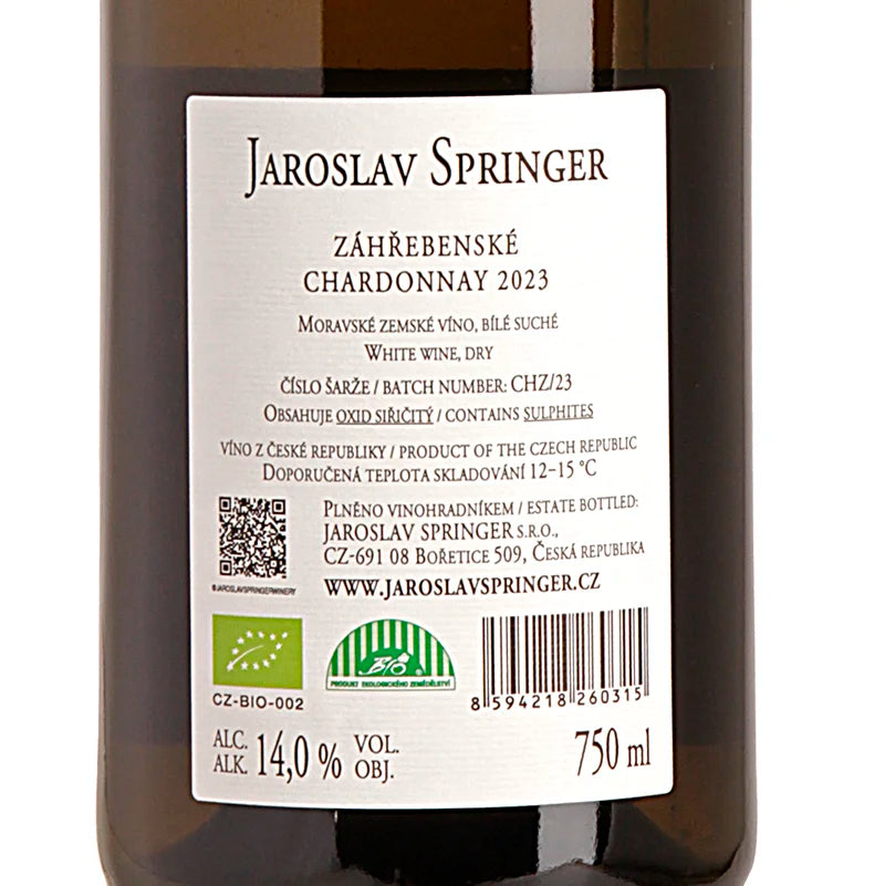 Jaroslav Springer Zahrebenske Chardonnay 2023 Back