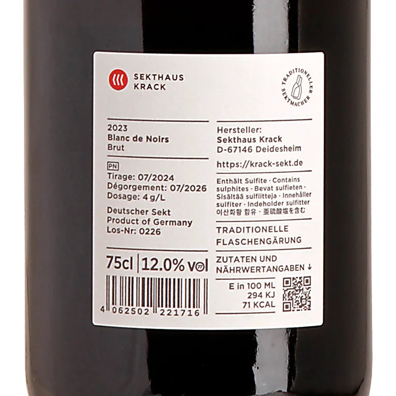 Krack Sekthaus Blanc de Noirs Brut 2023 Back