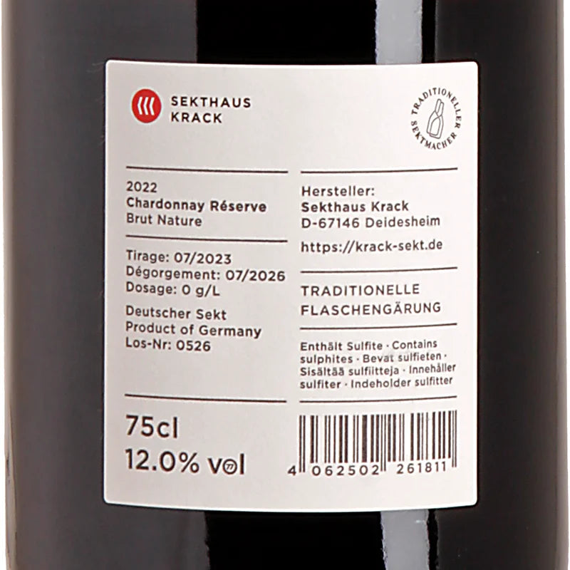 Krack Sekthaus Chardonnay Réserve Brut Nature 2022 Back