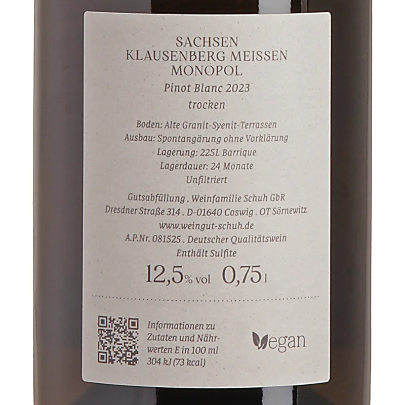 Weingut Schuh KLAUSENBERG Monopol Pinot Blanc trocken 2023 Back