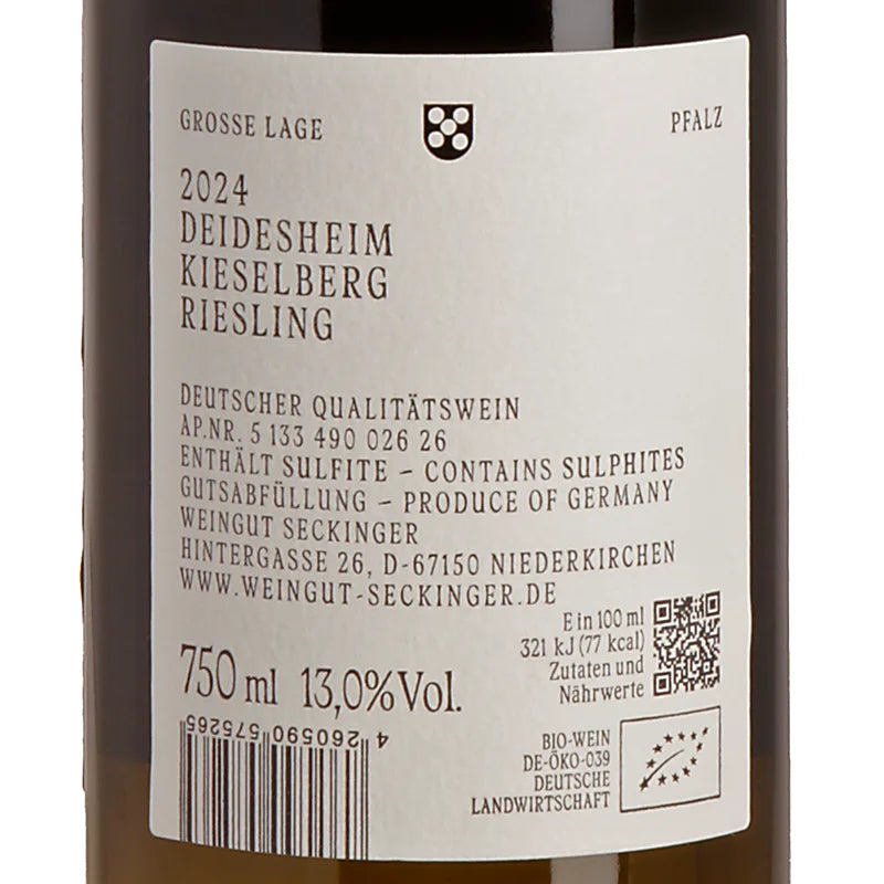 Seckinger DEIDESHEIM KIESELBERG Riesling wurzelecht trocken 2024 back