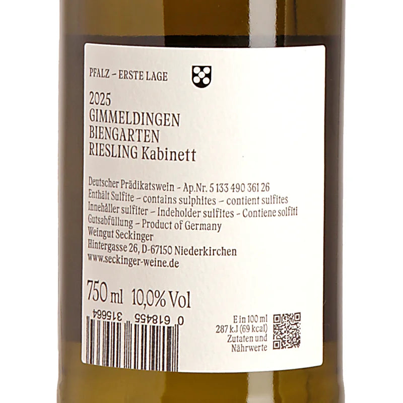 Seckinger GIMMELDINGER BIENGARTEN Riesling Kabinett 2025 Back