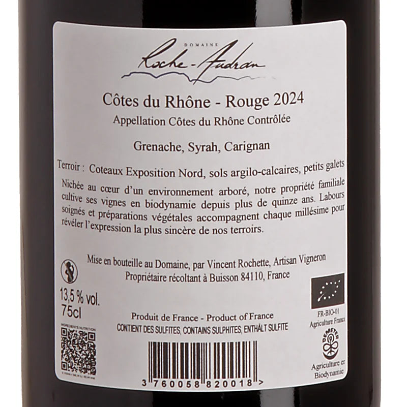 Domaine Roche-Audran Côtes du Rhône Rouge AOC 2024 back