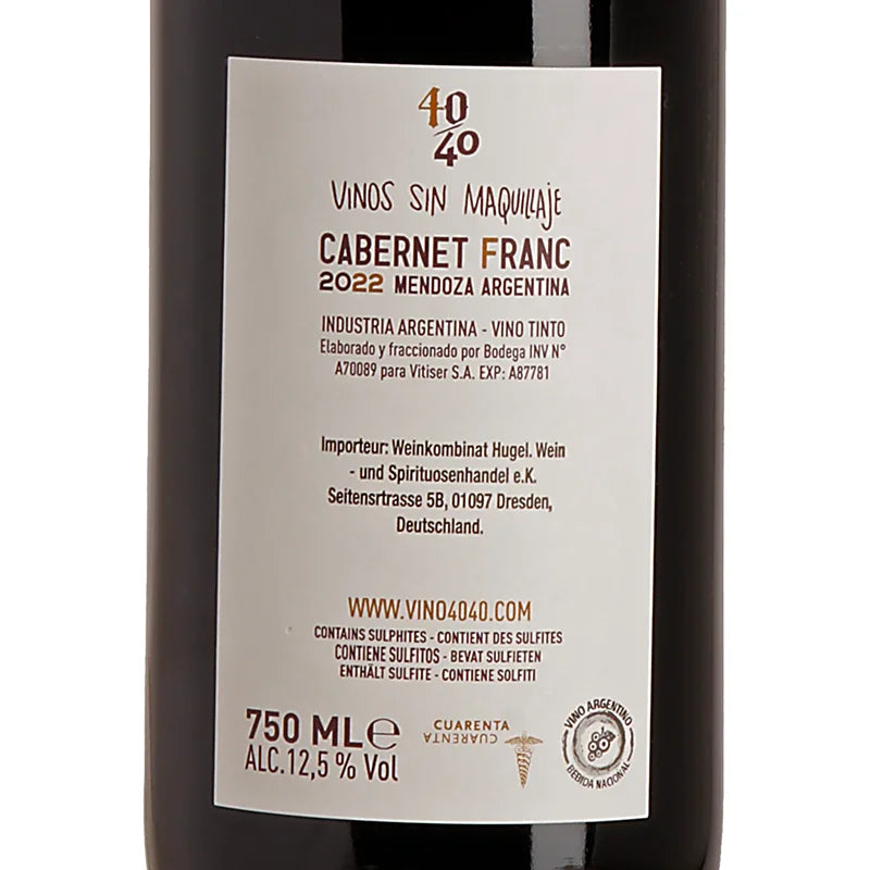 Vino 40/40 - Lucas Pfister Cabernet Franc Mendoza 2022 Back