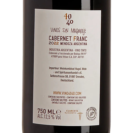 Vino 40/40 - Lucas Pfister Cabernet Franc Mendoza 2022 Back
