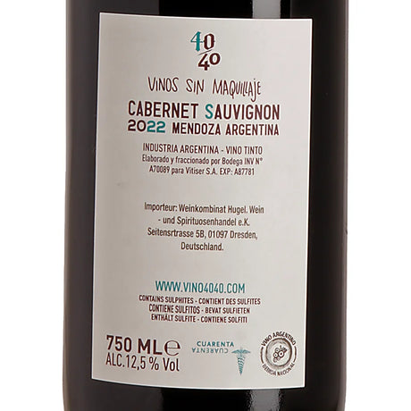 Vino 40/40 - Lucas Pfister Cabernet Sauvignon Mendoza 2022 Back