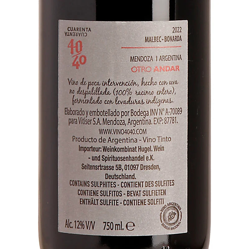 Vino 40/40 - Lucas Pfister Otro Andar Malbec-Bonarda Mendoza 2022 Back