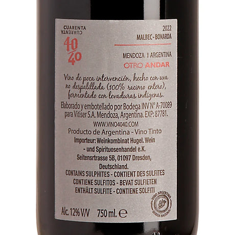 Vino 40/40 - Lucas Pfister Otro Andar Malbec-Bonarda Mendoza 2022 Back
