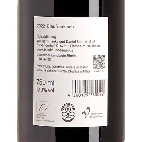 Bianka & Daniel Schmitt Blaufränkisch 2022 Back
