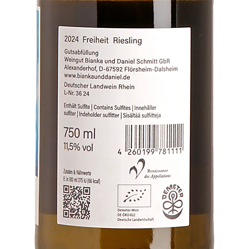 Bianka & Daniel Schmitt Freiheit Riesling 2024 Back
