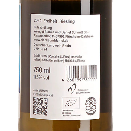 Bianka & Daniel Schmitt Freiheit Riesling 2024 Back