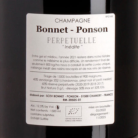 Bonnet-Ponson Cuvée perpétuelle Inédite Non Dosé 1er Cru MAGNUM Back