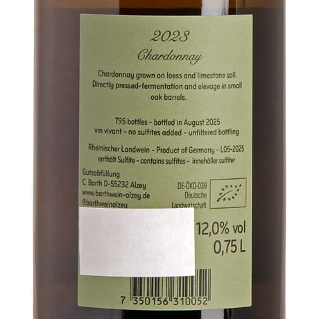 Christopher Barth Chardonnay 2023 Back