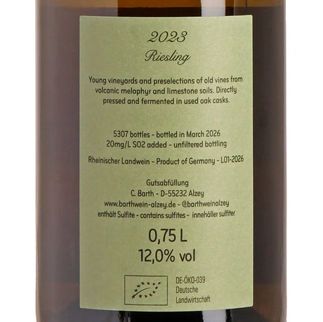 Christopher Barth Riesling 2023 Back
