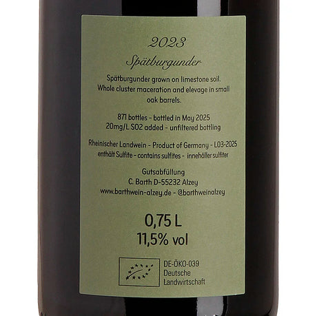 Christopher Barth Spätburgunder 2023 Back