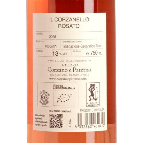 Corzano e Paterno Il Corzanello Rosato IGT 2025 Back