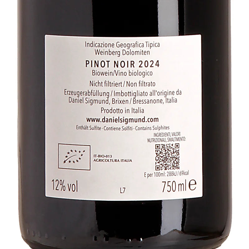 Daniel Sigmund Pinot Noir IGT Weinberg Dolomiten 2024 Back