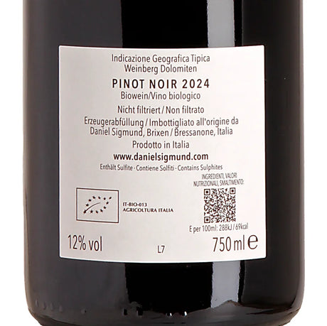 Daniel Sigmund Pinot Noir IGT Weinberg Dolomiten 2024 Back