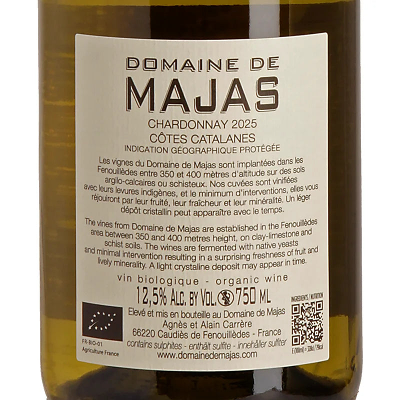 Domaine de Majas Chardonnay IGP Côte Catalanes 2025 Back
