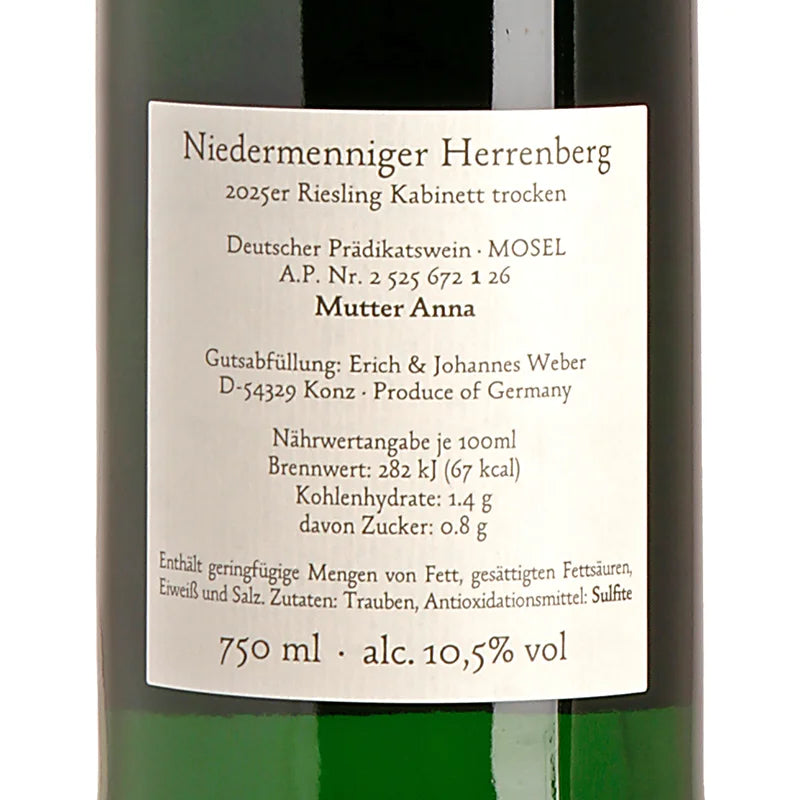 Hofgut Falkenstein NIEDERMENNIGER HERRENBERG Riesling Kabinett trocken 2025 Back