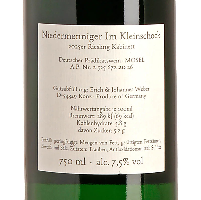 Hofgut Falkenstein NIEDERMENNIGER IM KLEINSCHOCK Riesling Kabinett 2025 Back
