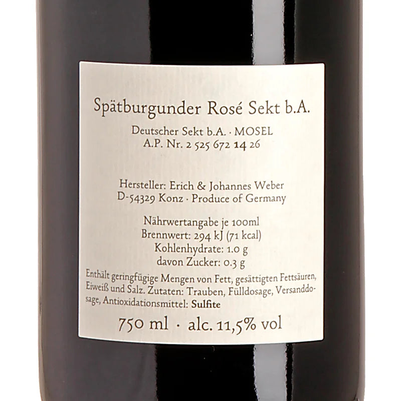 Hofgut Falkenstein Spätburgunder Rosé Sekt Brut Nature 2023 Back