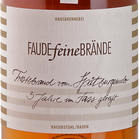 FAUDEfeineBRÄNDE Tresterbrand vom Spätburgunder 3 Jahre im Fass gereift Label