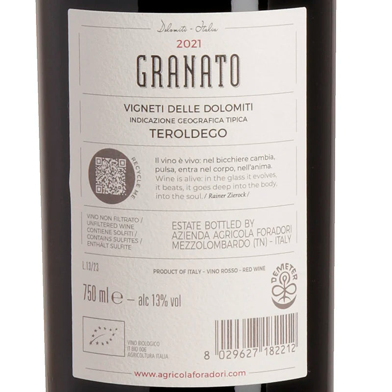 Foradori Granato Teroldego Vigneti delle Dolomiti IGT 2021 Rück
