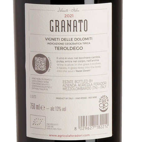 Foradori Granato Teroldego Vigneti delle Dolomiti IGT 2021 Rück