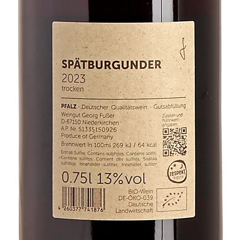 Weingut Fußer Spätburgunder Gutswein trocken 2023 Back