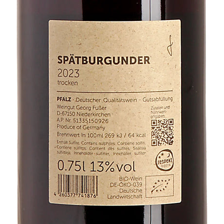 Weingut Fußer Spätburgunder Gutswein trocken 2023 Back