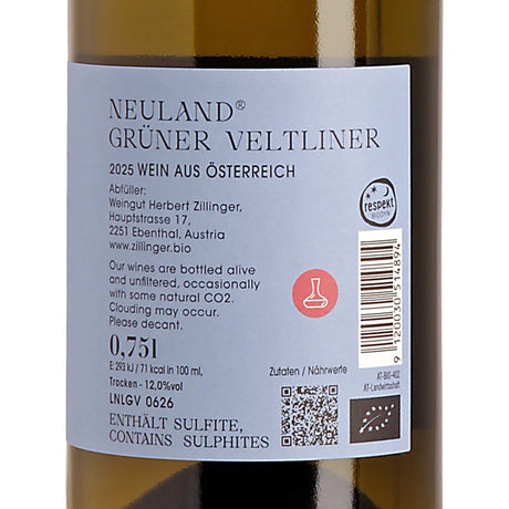 Herbert Zillinger Neuland Grüner Veltliner 2025 Back