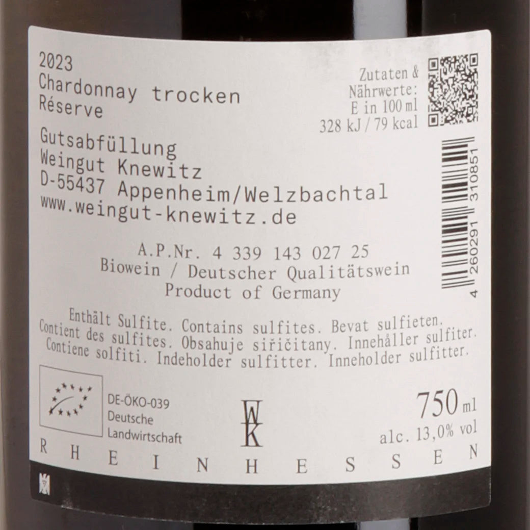 Knewitz Chardonnay Réserve trocken 2023 Rück