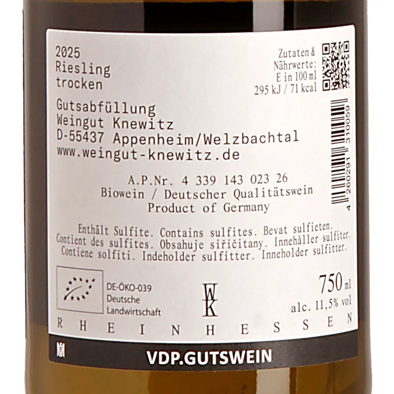 Knewitz Riesling trocken VDP.Gutswein 2025 Back