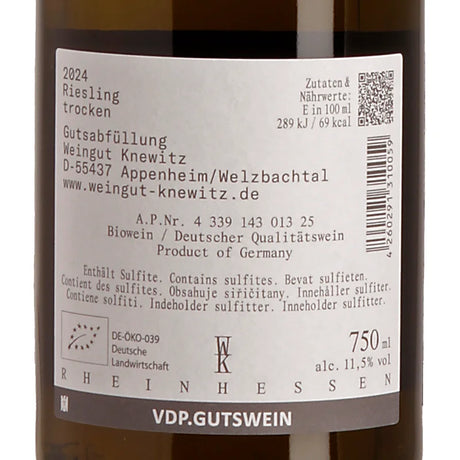 Knewitz Riesling trocken VDP.Gutswein 2024 Back V2