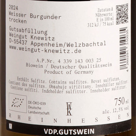 Knewitz Weisser Burgunder VDP.Gutswein trocken 2024 Rück