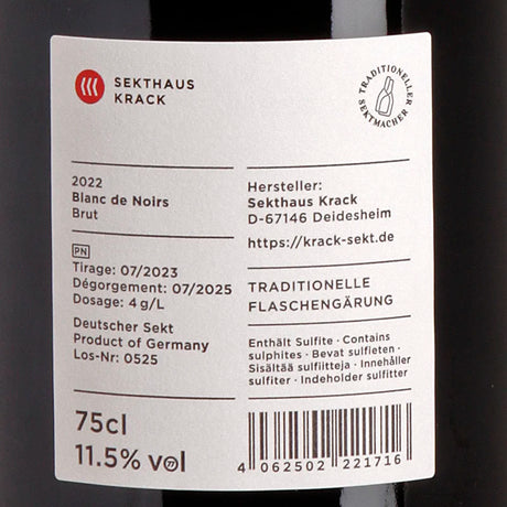 Krack Sekthaus Blanc de Noirs Brut 2022 back