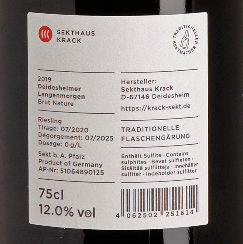 Krack Sekthaus LANGENMORGEN Riesling Sekt Brut Nature 2019 Back
