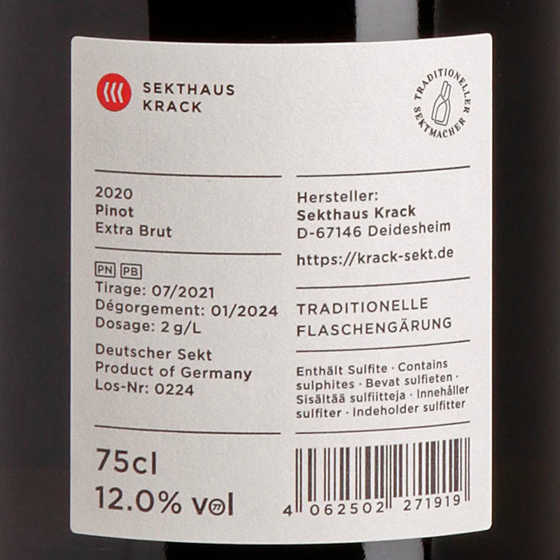 Krack Sekthaus Pinot Extra Brut 2020 Back
