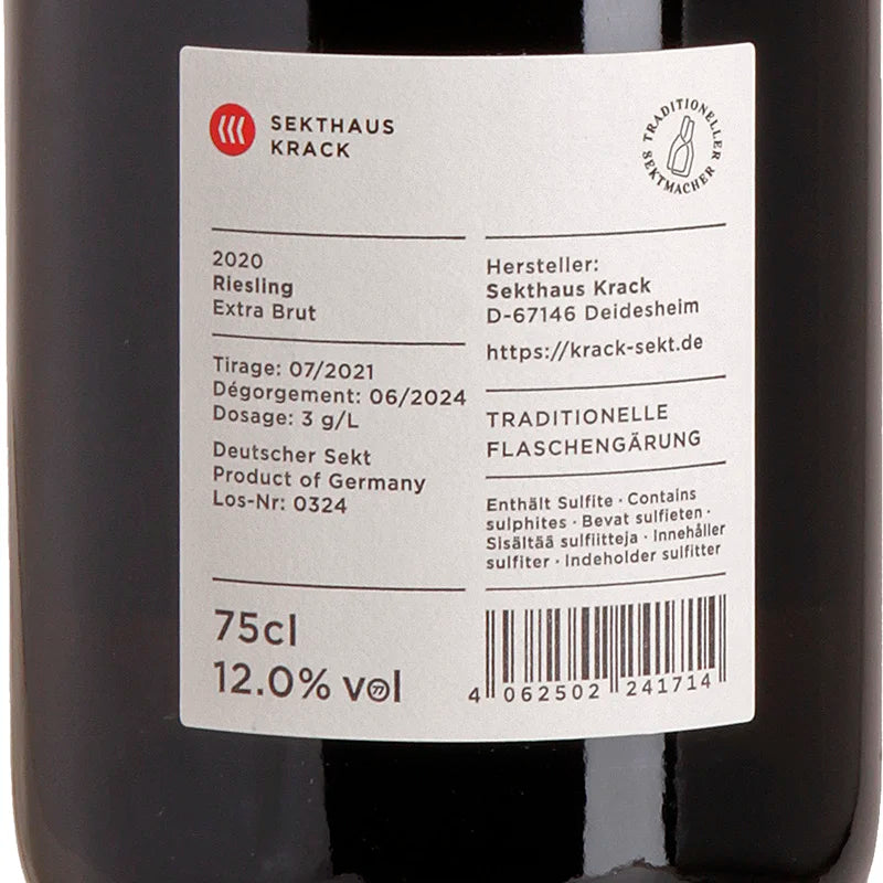 Krack Sekthaus Riesling Sekt Extra Brut 2020 Back