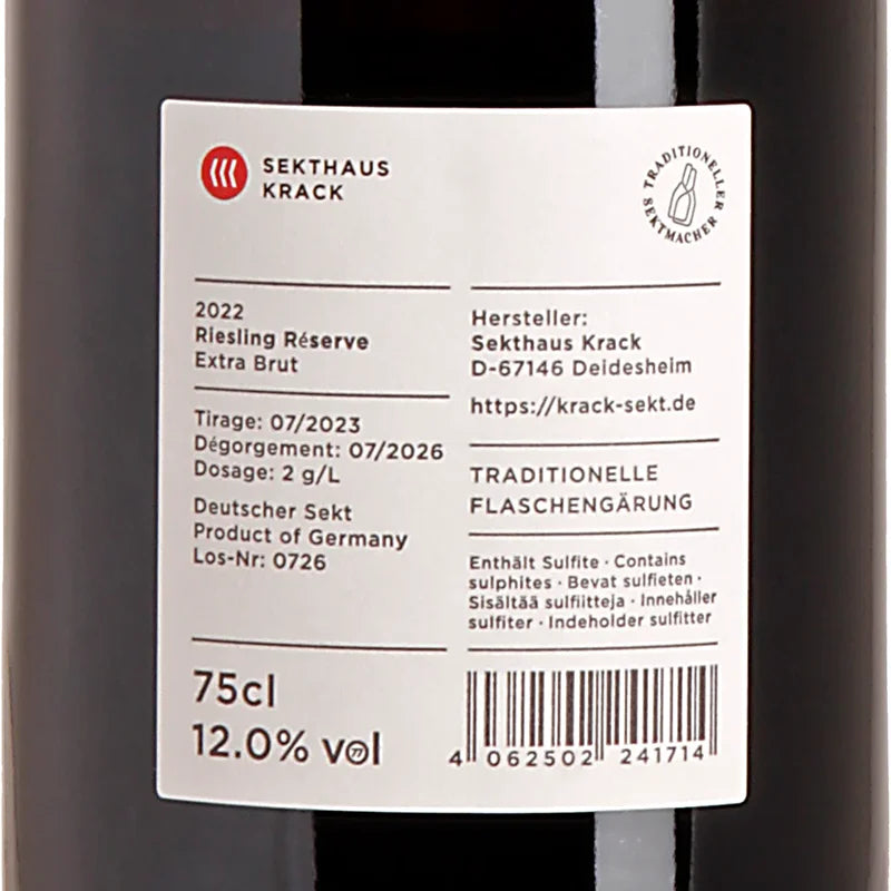Krack Sekthaus Riesling Réserve Extra Brut 2022 Back