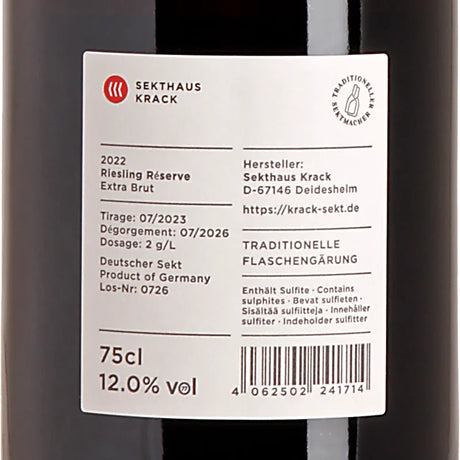Krack Sekthaus Riesling Réserve Extra Brut 2022 Back
