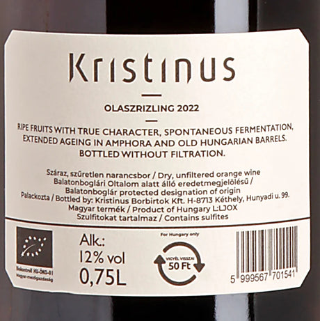 Kristinus Olaszrizling 2022 Back