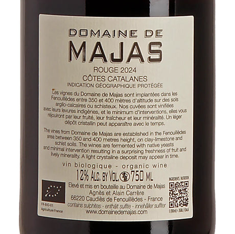 Domaine de Majas Rouge IGP Côte Catalanes 2024 Back